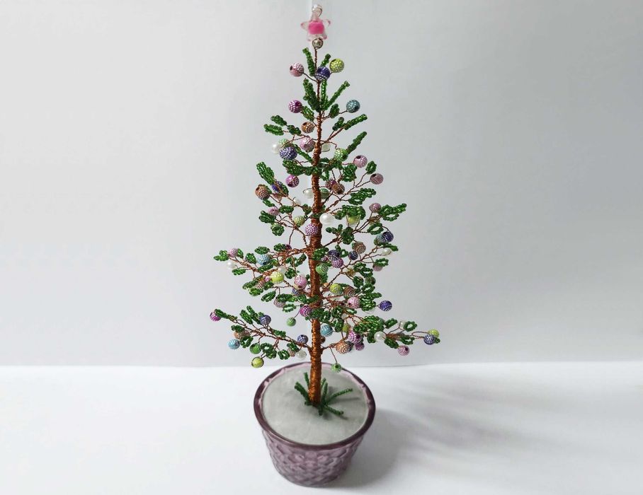 Brad decor Craciun unicat multicolor si verde inchis, inaltime 30 cm