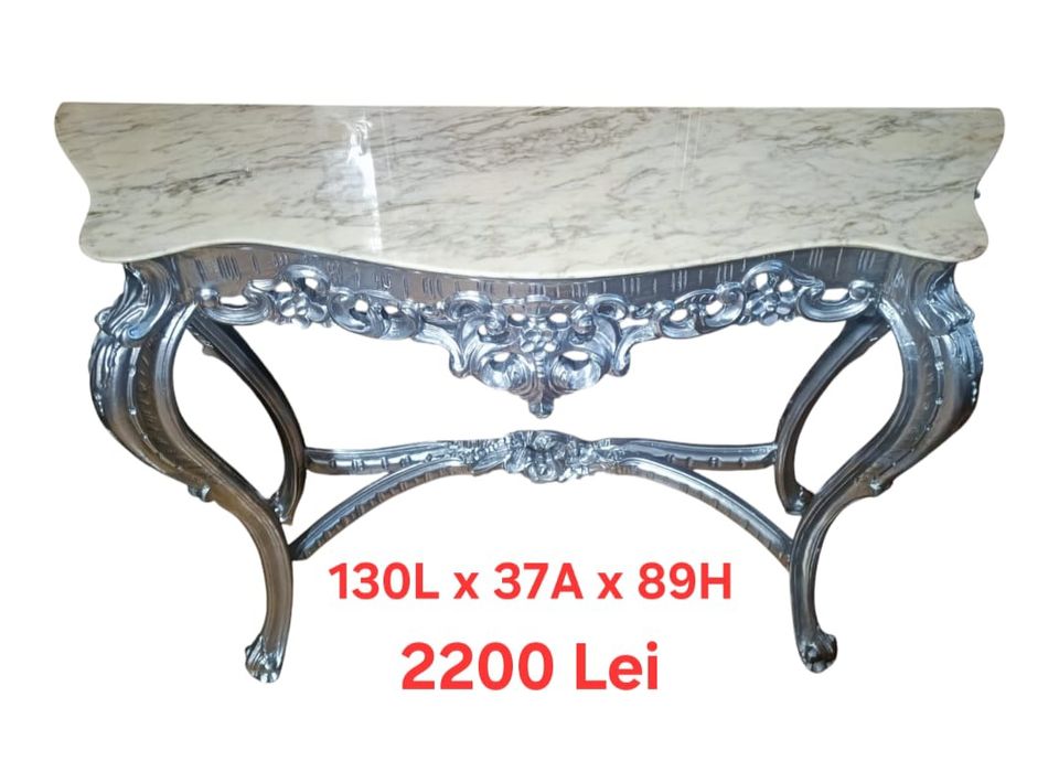 Consola cu oglinda din lemn masiv sculptat / Bronz