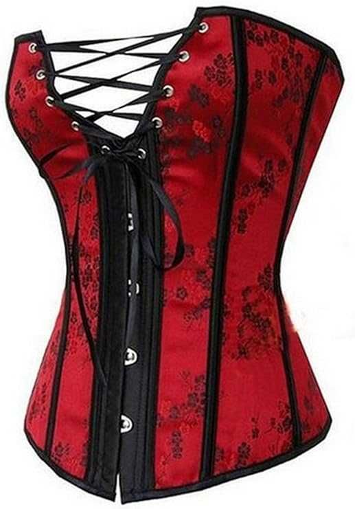 Set corset rosu cu flori, design gotic, masura 5XL + lenjerie intima