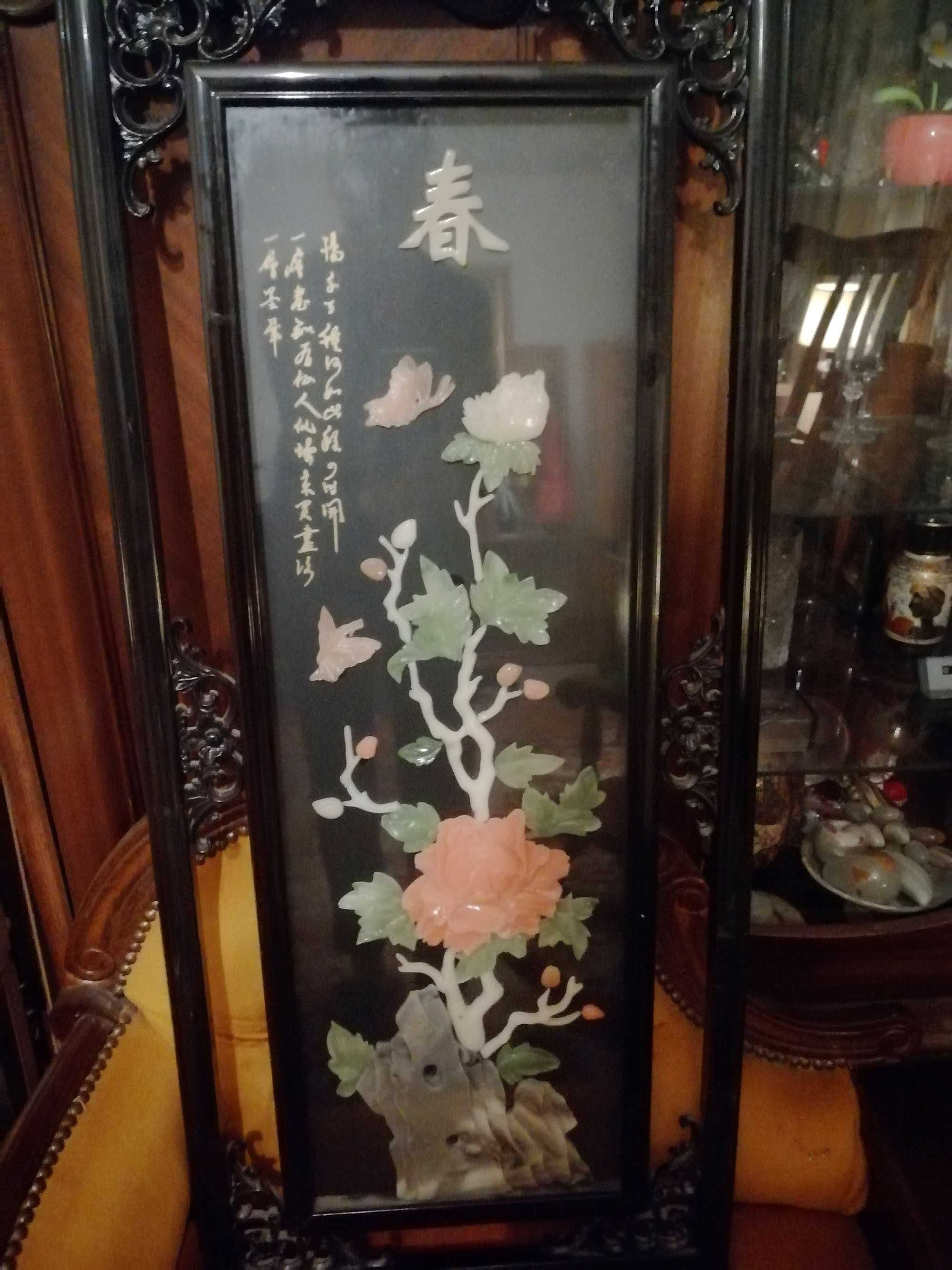 Японска картина (стенно пано) от естествен нефрит