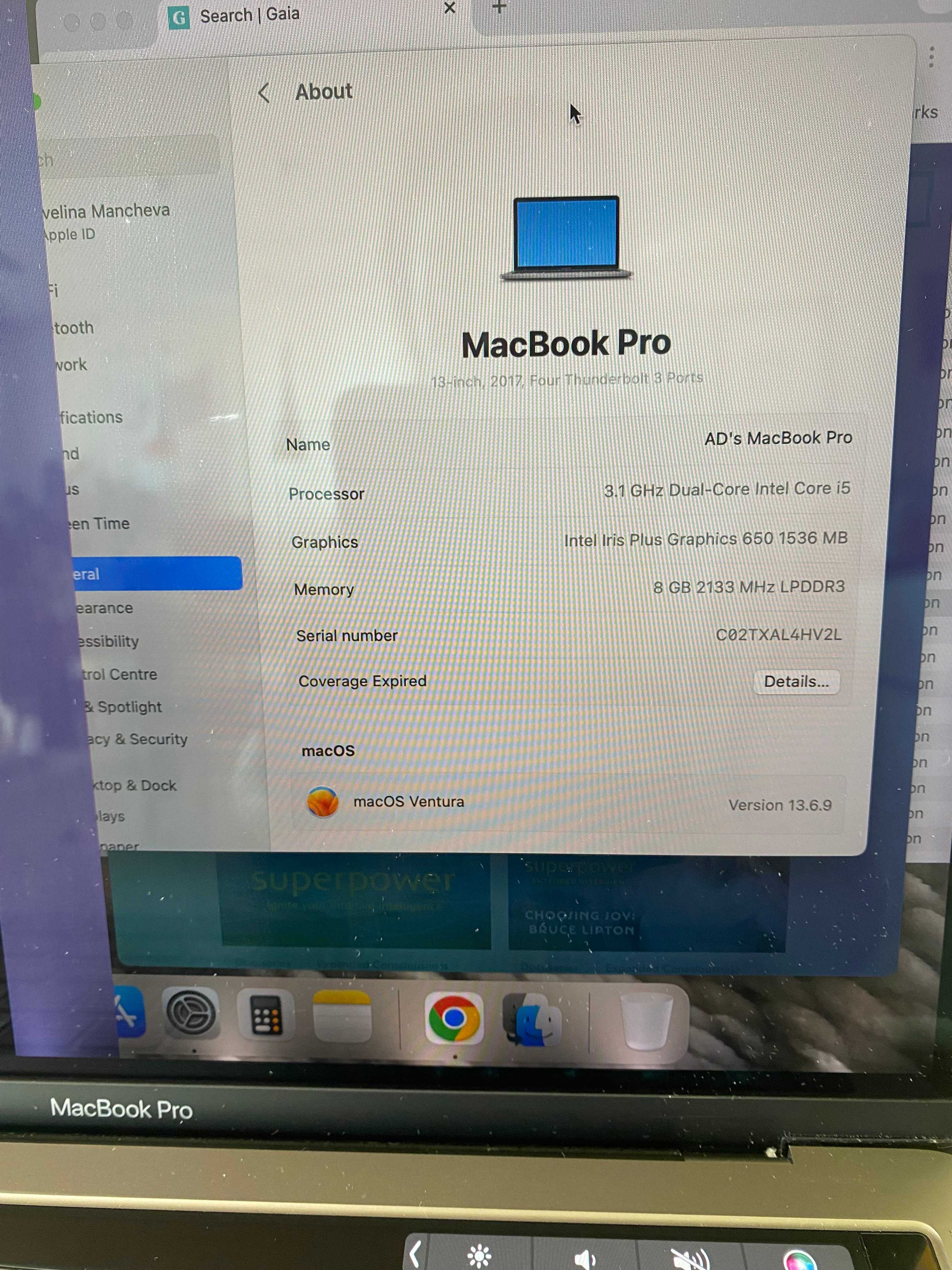 Apple Macbook Pro touchbar 2017, A1706, dual core intel core i5
