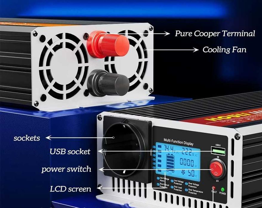 Invertor Houli 24V sau 12V 3000W Sinus pur cu telecomanda si priza USB