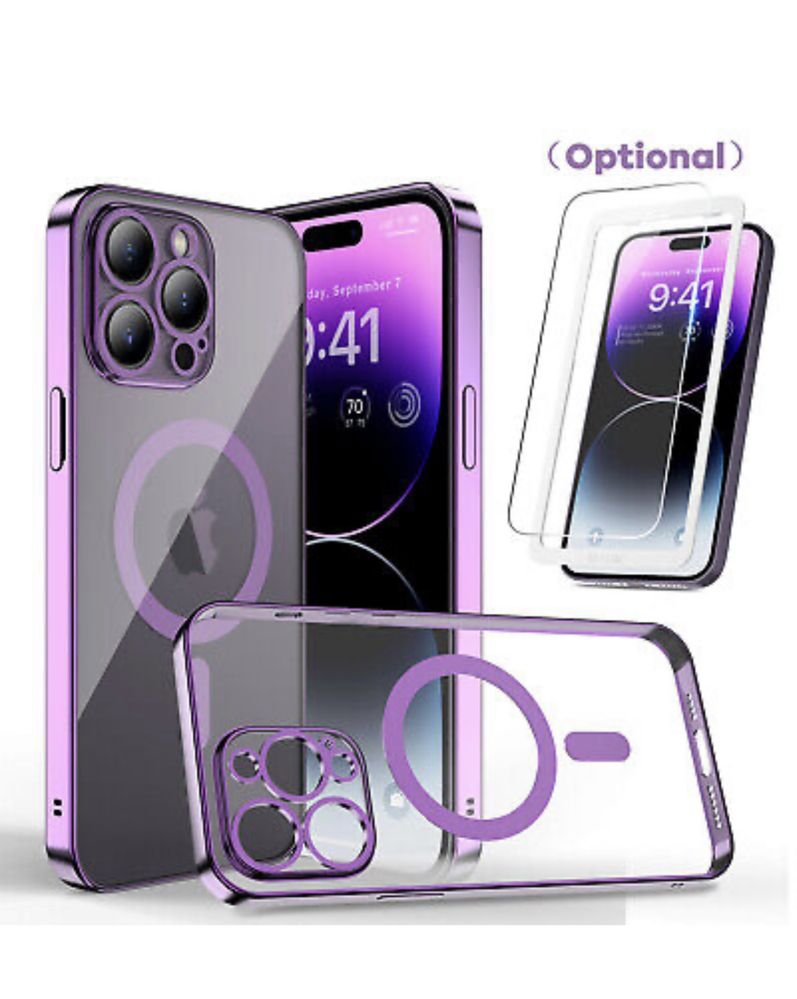 Husa Magneti Marble Clear + Folie Sticla Iphone 14/15/16E/PRO/MAX/PLUS