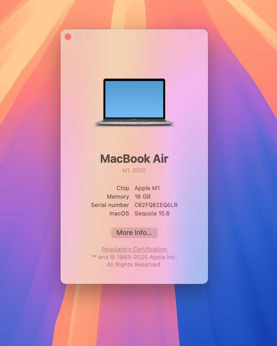 Macbook air M1, 16GB, 256GB