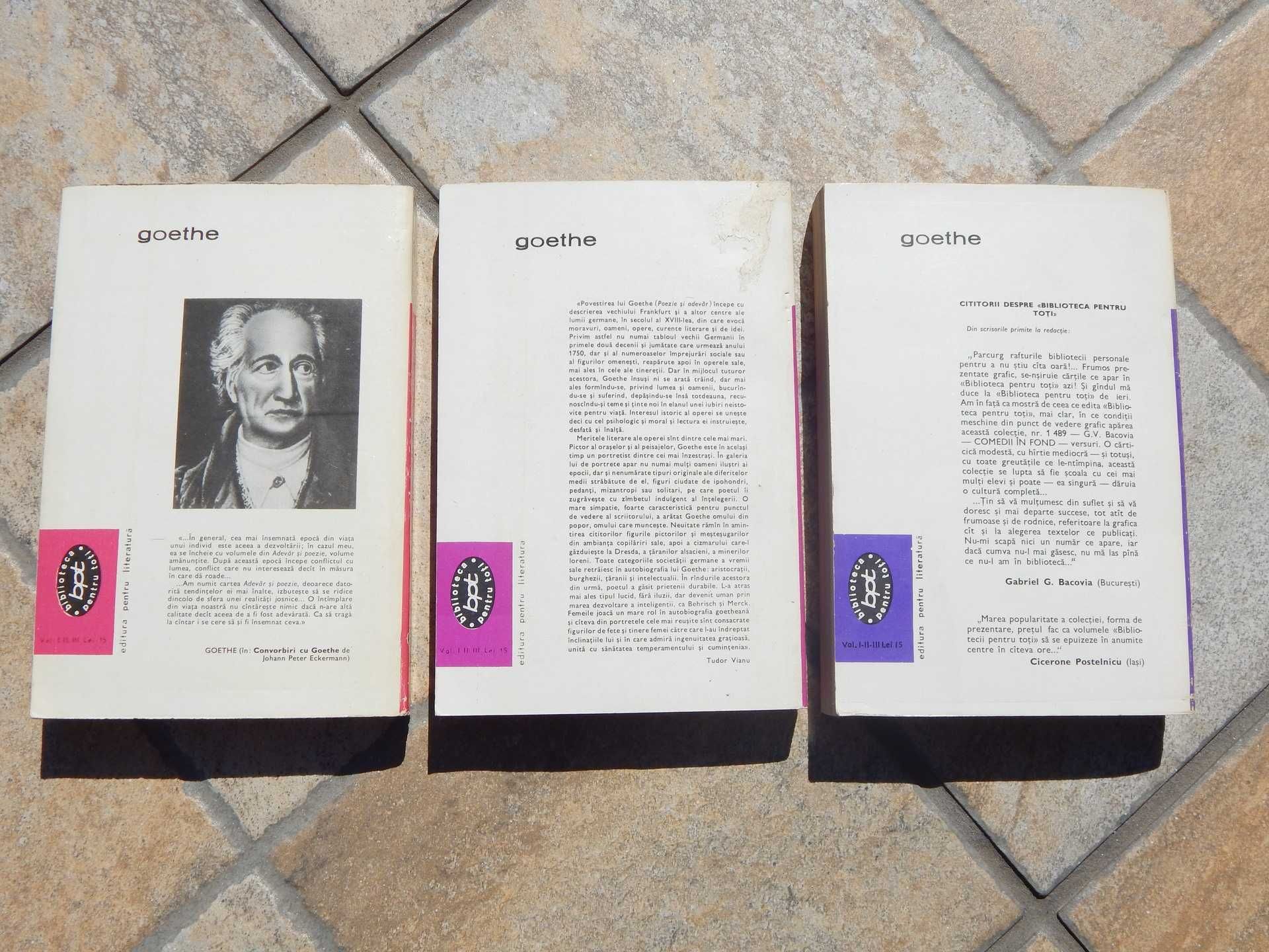 Poezie si adevar Goethe 3 volume set complet Editura pentru Literatura