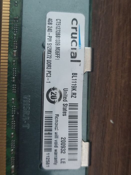 Kit Memorii Ram PC 8gb ddr3 PC3 1333mhz - Corsair + Crucial - 1,5v