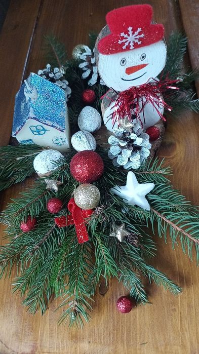 Decorațiune Crăciun, Lemn natural, om de zăpadă