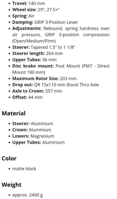 Furca fox float 36 29 cursa 140 mm