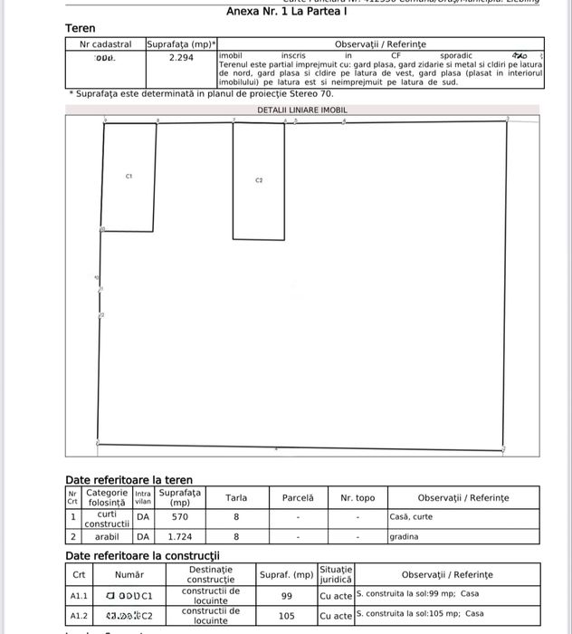 Teren intravilan 2294 mp cu două case în Cerna jud. Timis