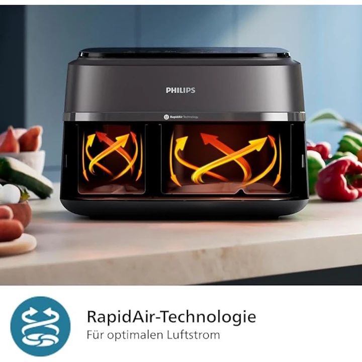 Фритюрник Philips Dual Basket серия 3000, 9 л,2 чекмеджета. С гаранция