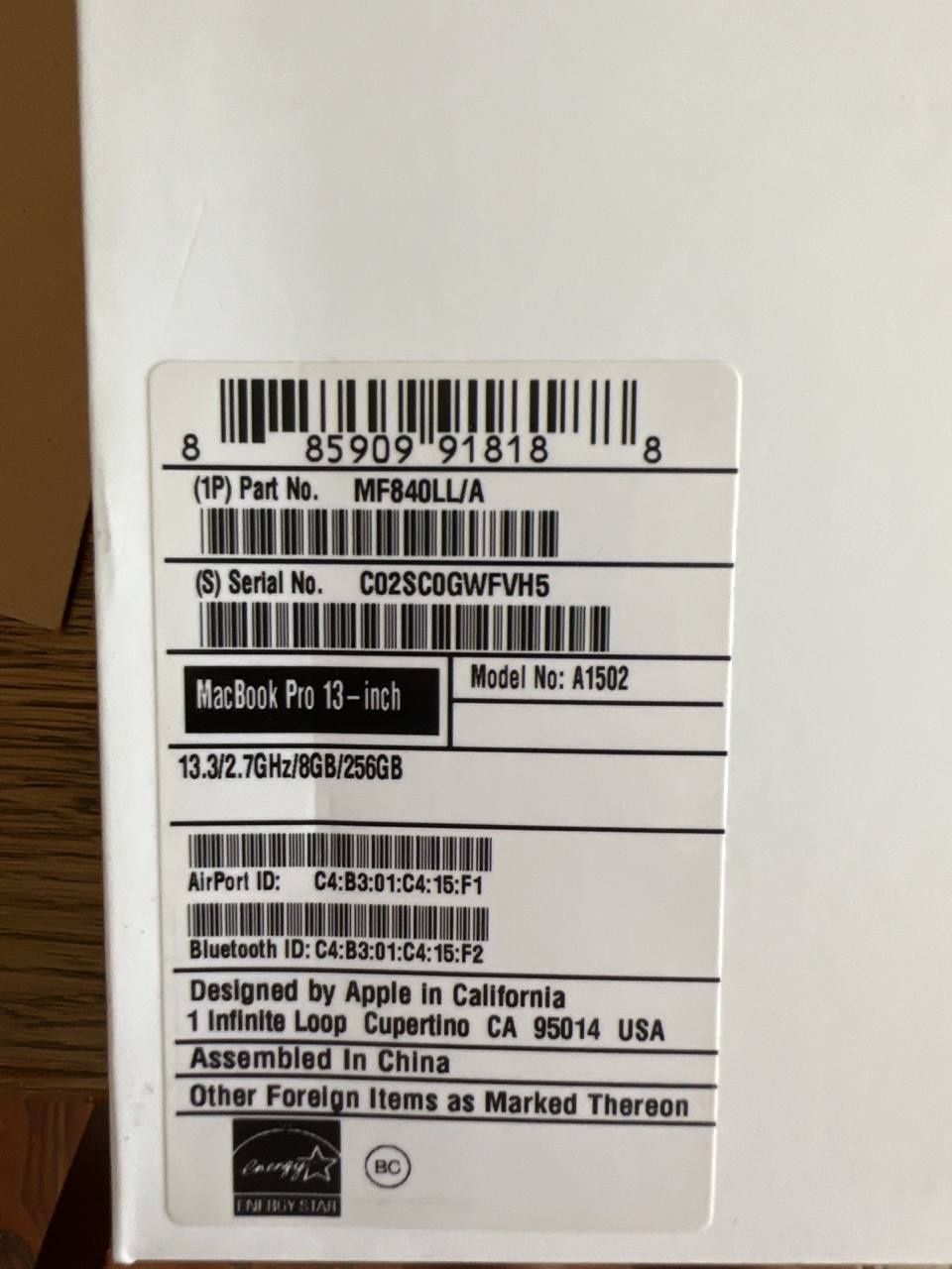 MacBook PRO.  Модель А1502