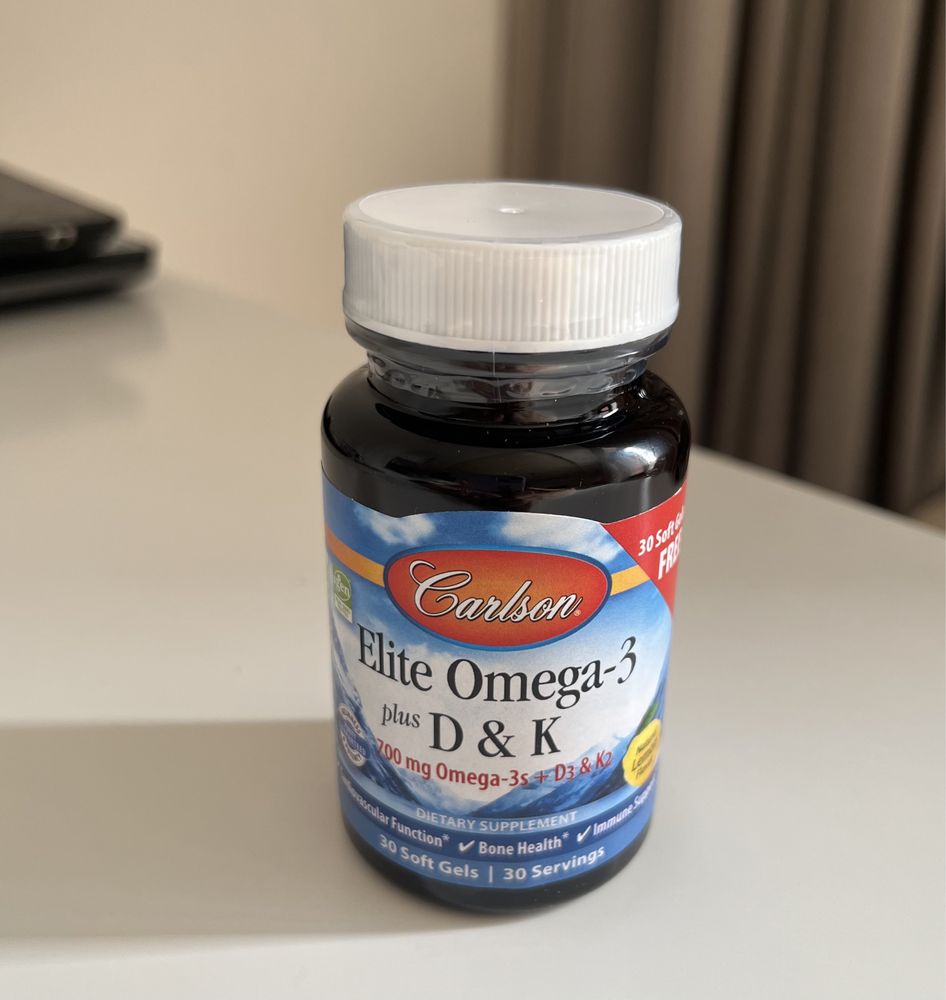 Elite Omega 3, витамин D + K, Carlson (30 капсул)