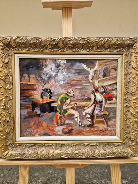 Уникална антикварна майсторска авторска картина масло върху