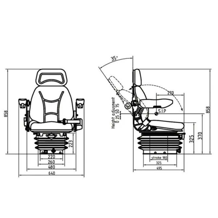Scaun tractor cu suspensie mecanica, suprafata textila rezistenta