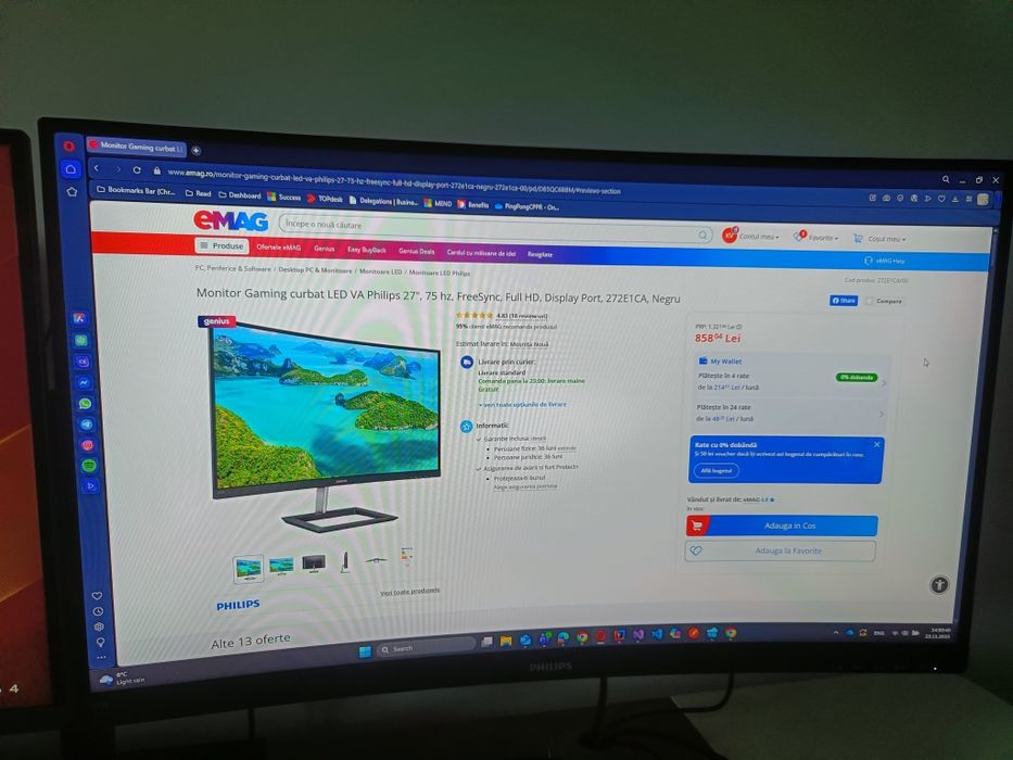 Monitor Gaming curbat LED Philips 27"