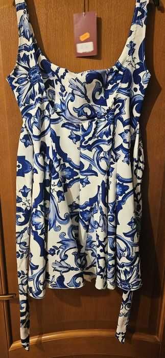 Rochie din matase imprimata tip portelan italienesc, S,nou cu etichetă
