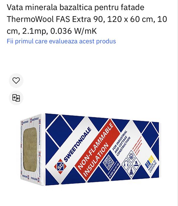 Vata minerala bazaltica pentru fatade ThermoWool 2.1mp/bax
