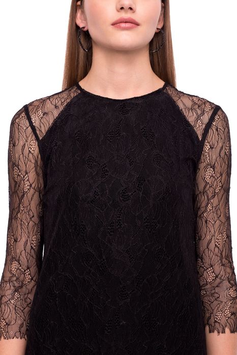 Rochie Nissa din catifea cu maneci din dantela