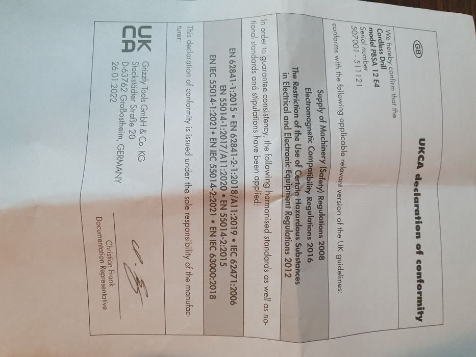 Vând mașină de găurit Parkside PBSA 12 E4  Nou