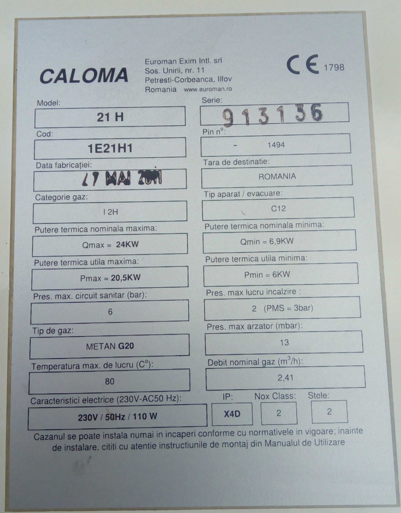 Placa secundara centrala CALOMA 21 H 24 kw