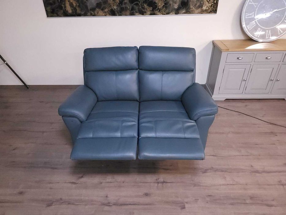 Синьо - зелен кожен диван двойка с ел релакс механизъм La-z-boy