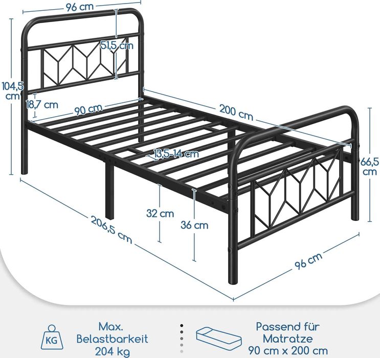 Cadru Pat Metalic Modern Single 90x200 cm |S 615152 Black(90x200cm)