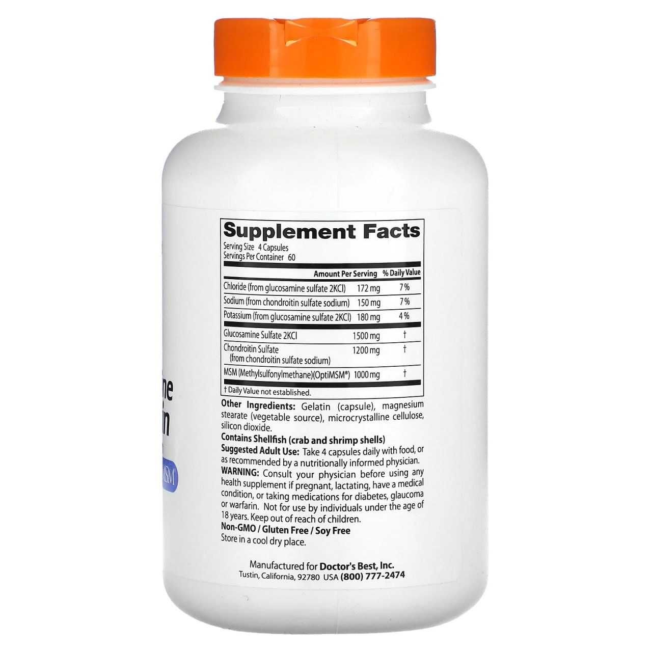 Doctor's Best, глюкозамин, хондроитин и МСМ с OptiMSM, 240 капсул