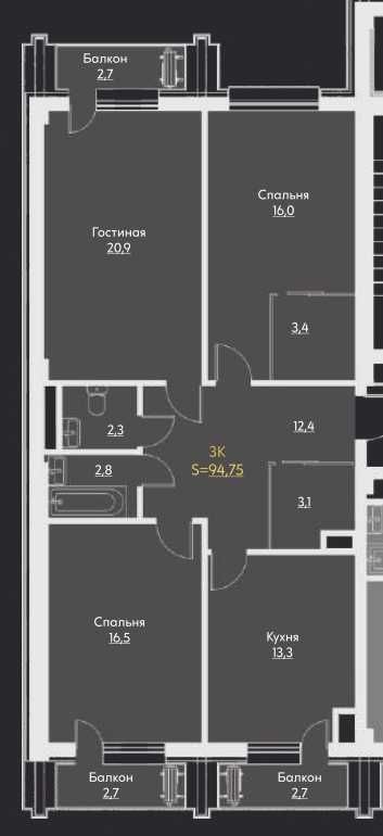 Продаётся 3-ком.квартира (94 кв.м) бизнес-класса ЖК MANHATTAN / Дархан