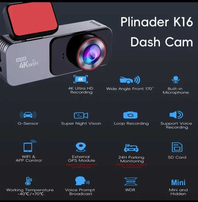 Camera auto video 4k,Wifi,card sd 64 Gb,cititor de card,cheie sim,Noua