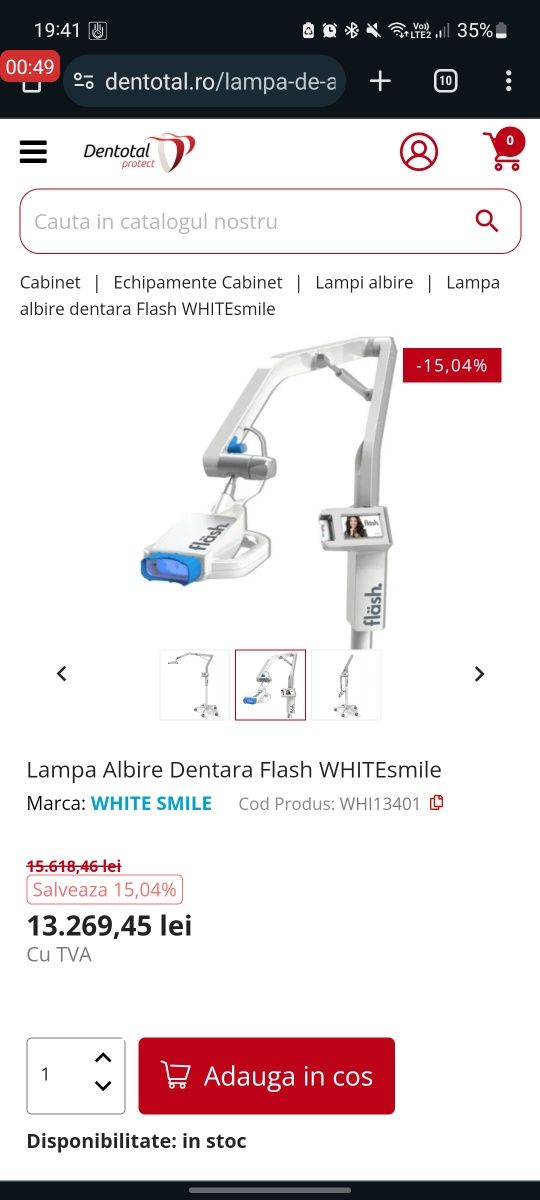 Aparat (lampa) de albire dentara Flash, White Smile