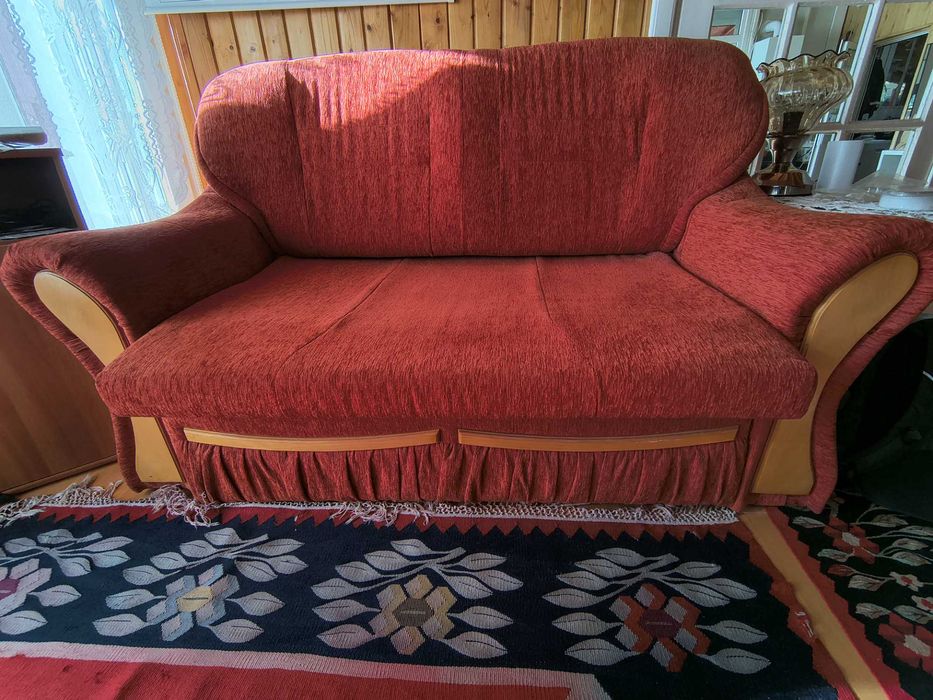 Canapea de 2 locuri, rosu-orange, extensibilă