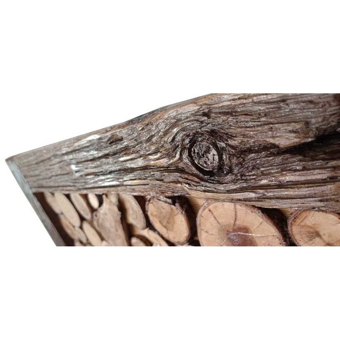 Tablou rustic handmade din rondele de lemn, rama arsa, lacuita