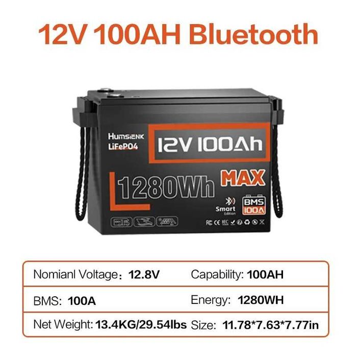 lifepo4 акумулатор12v 100ah.Bluetooth и Нагревател.Безплатна доставка.