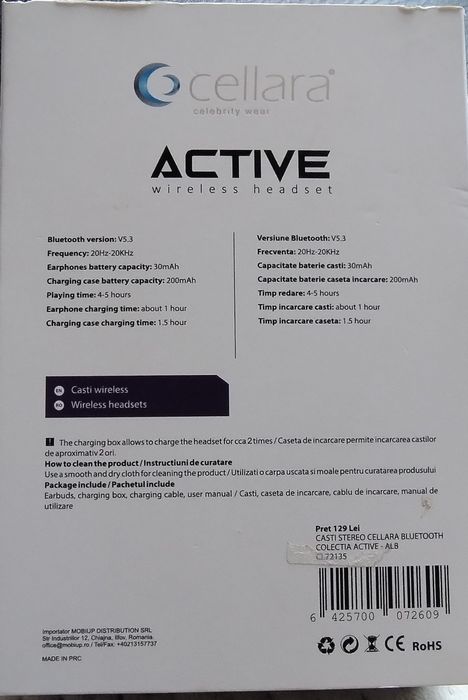 Căști wireless Cellara  Active