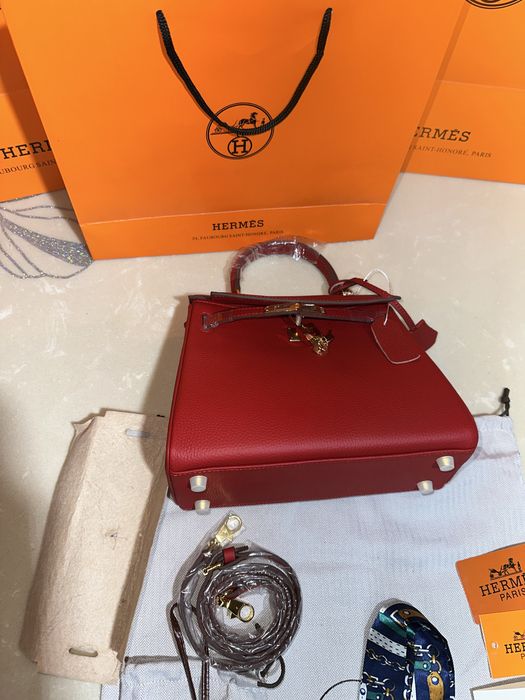Geanta Hermes Kelly 25cm Red/accesorii gold