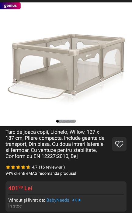 Tarc loc de joaca pentru copii Lionelo Willow