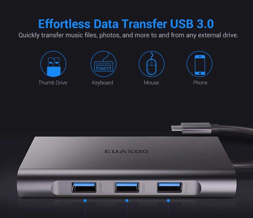 Hub USB-C 11 in 1 multifuncțional – HDMI 4K, RJ45, USB 3.0, SD