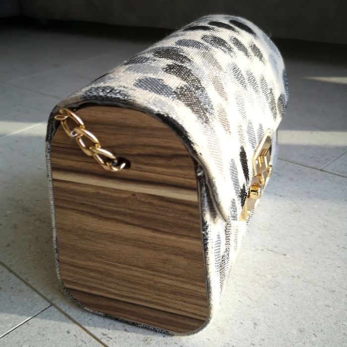 Голяма шопинг чанта от плат и малка чанта еко кожа, плат и дърво