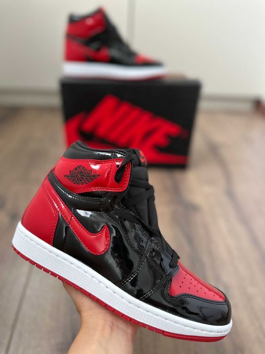 Adidasi Nike AIR Jordan 1 Patent Bred High l Produs NOU Premiu