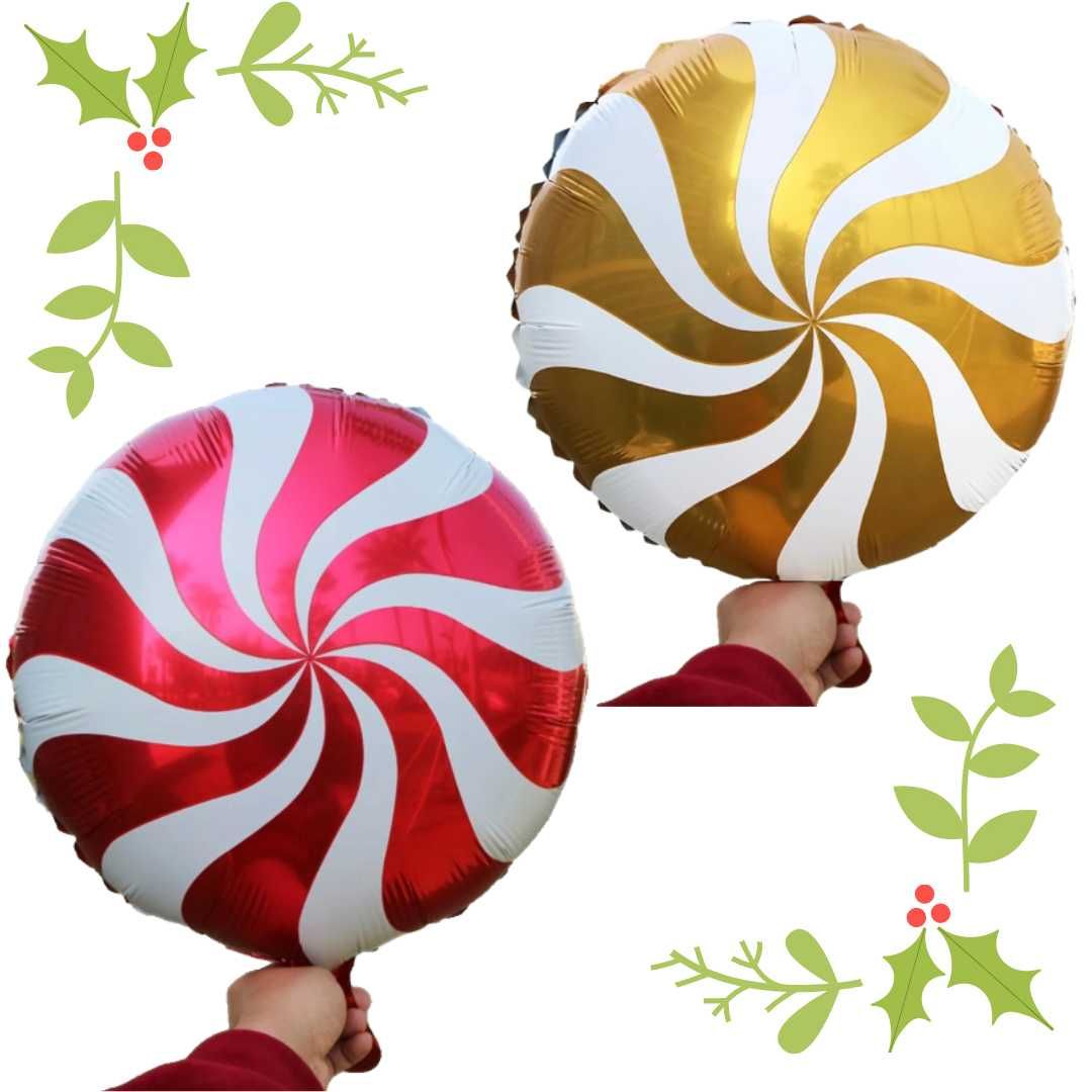 Set 3 Baloane Folie Rotunde Candy Acadele Rosu-Alb / Auriu-Alb 45 cm