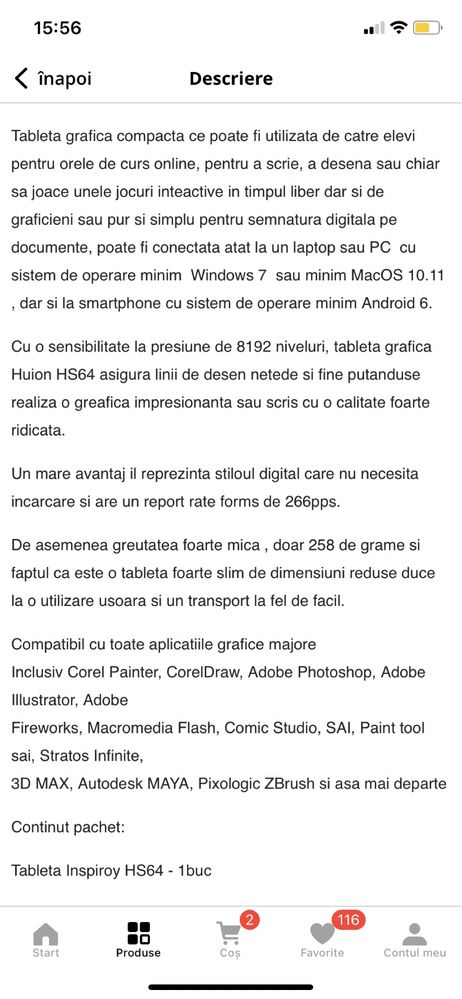 Tabletă grafică Huion HS64