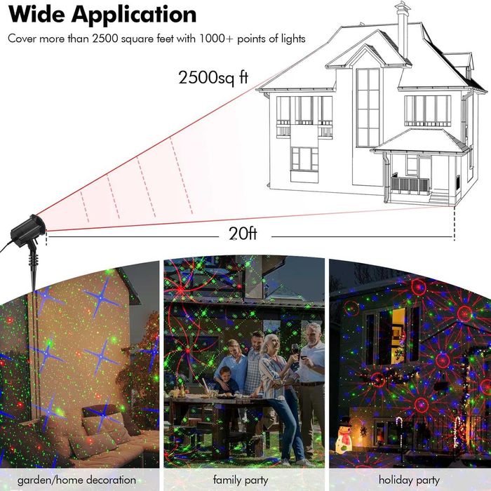 Коледен проектор, 8 празнични модела, за открито/закрито, дистанционно