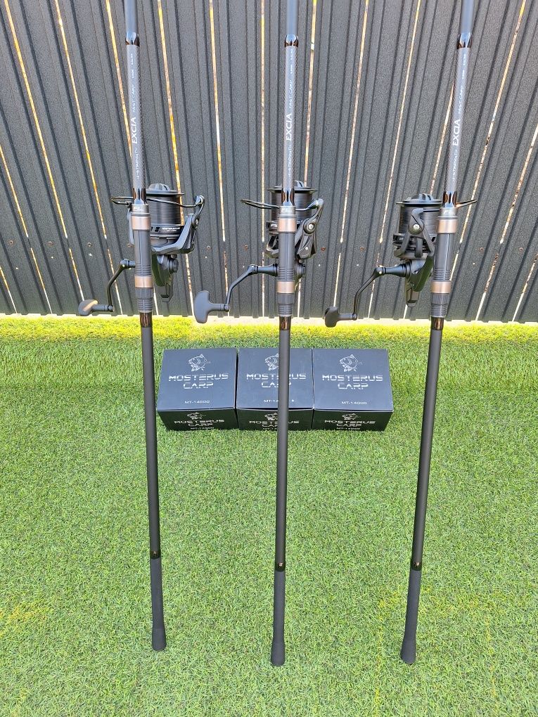 Set 3 Lansete FL EXCIA 3.90m 3.5lbs 2seg + 3 mulinete MT 14000 8+1 BB