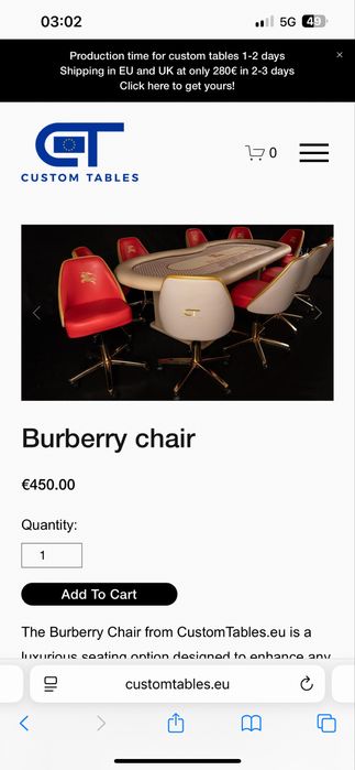 Scaune Poker Burberry customizate CustomTables.eu stoc