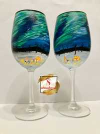 Рисувани чаши за вино “Северно сияние”