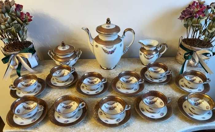 Antic serviciu pt cafea-1945-Bavaria Mitterteich-decoruri aur-Germania
