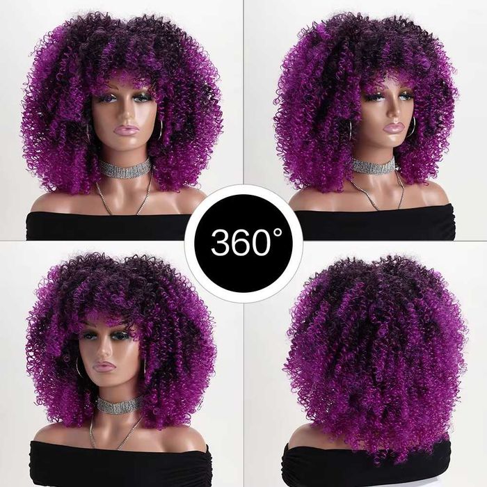 Афро къдрава омбре перука с лилави краища