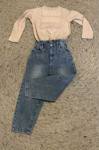 Outfit/ set Zara blugi si bluza pentru fetite 122 cm/ 6-7 ani