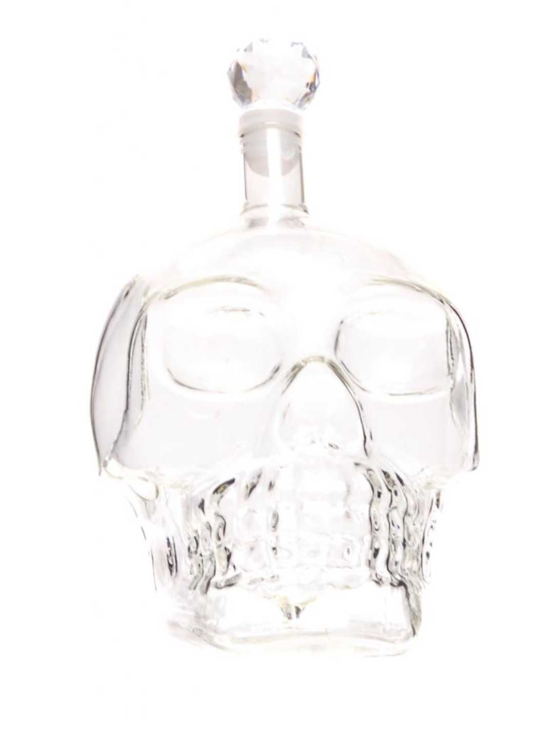 Забавна стъклена бутилка за алкохол с тапа - череп.