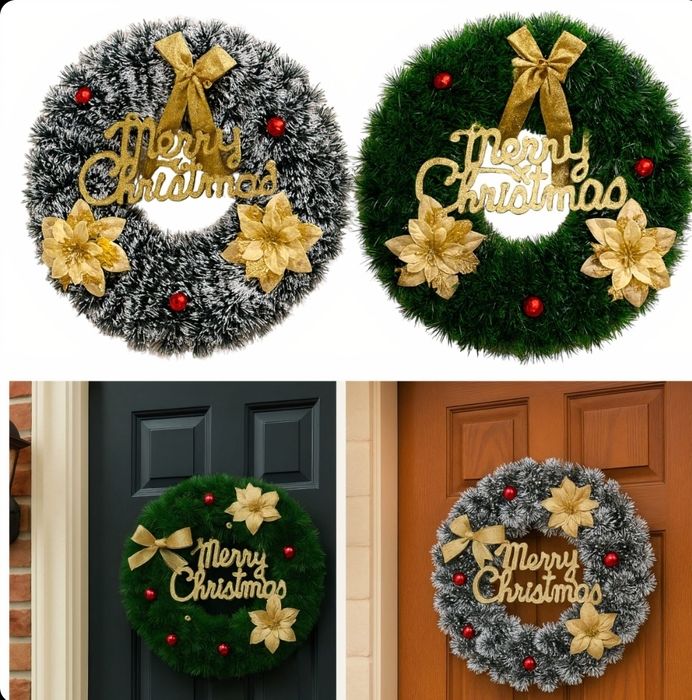 Coroniță Decorativă de Crăciun 43cm, cu Fundă și Decorațiuni Asortate,